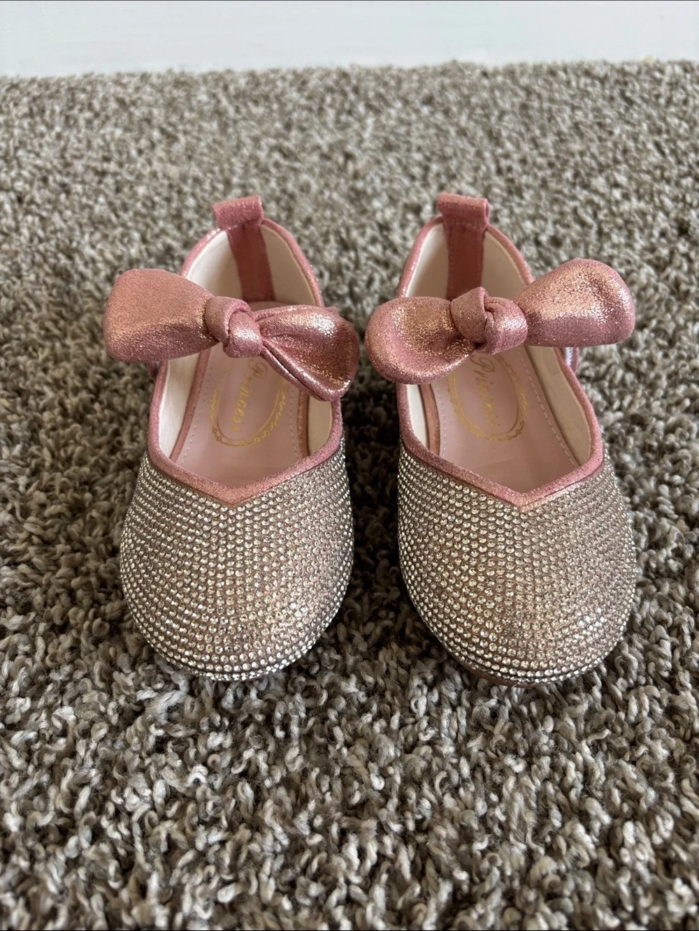 Amazon Girls' Pink Glitter Bow Rhinestone Dress Flats